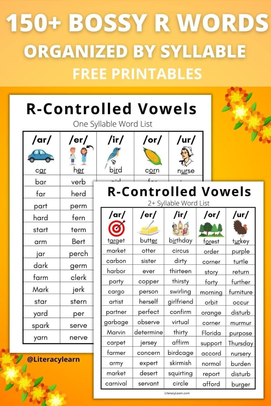 150 R Controlled Vowel Words Free Printable Lists R Words List R 150 R Controlled Vowel Words Free Printable Lists R Words List R