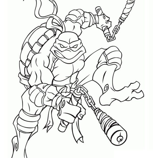 Action Ninja Turtle Michelangelo Coloring Page Free Printable