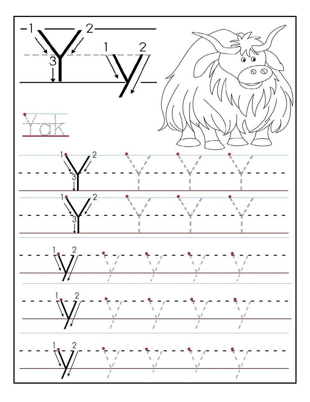 alphabet tracing letter y alphabet tracing letter y