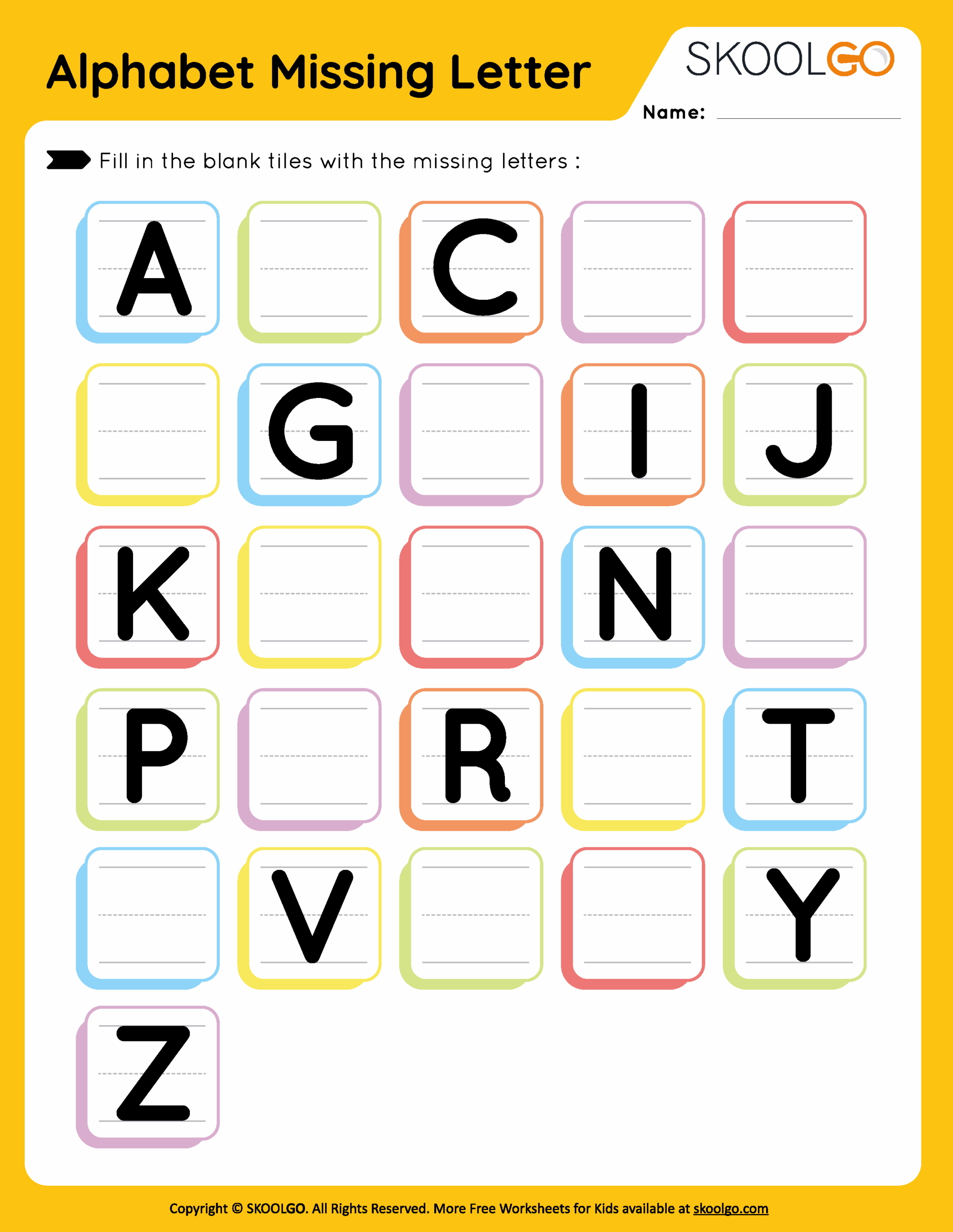 Alphabet Missing Letter Free Worksheet For Kids SKOOLGO Alphabet Missing Letter Free Worksheet For Kids SKOOLGO