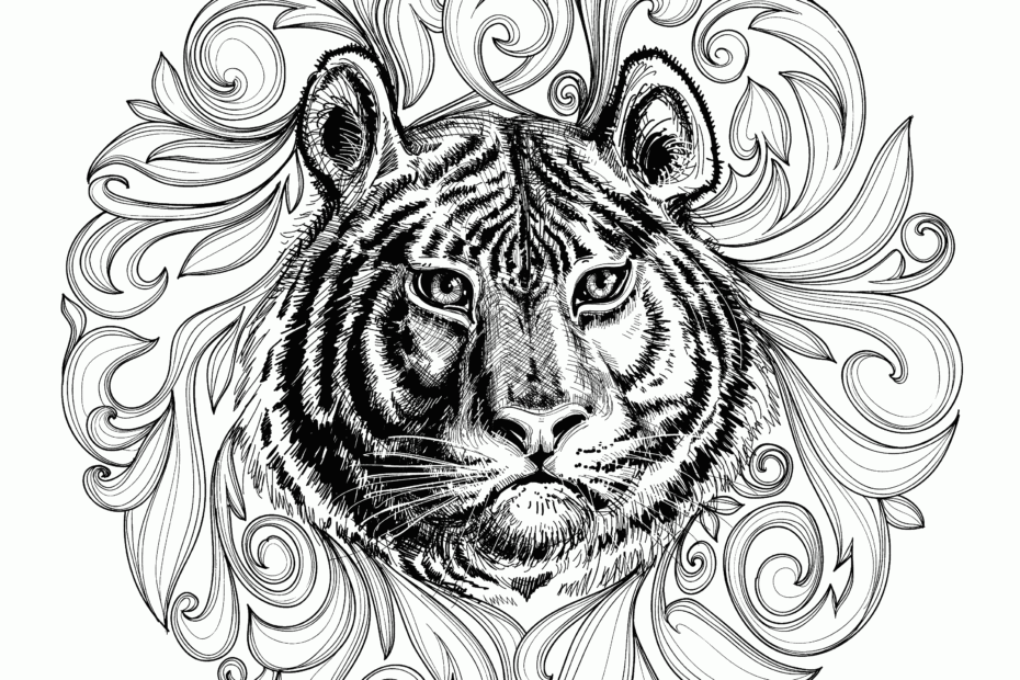 Animal Coloring Pages For Adults Realistic Tiger COLORING PAGES