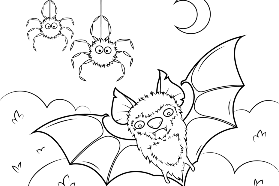 Bat And Spiders Halloween Coloring Page Printable