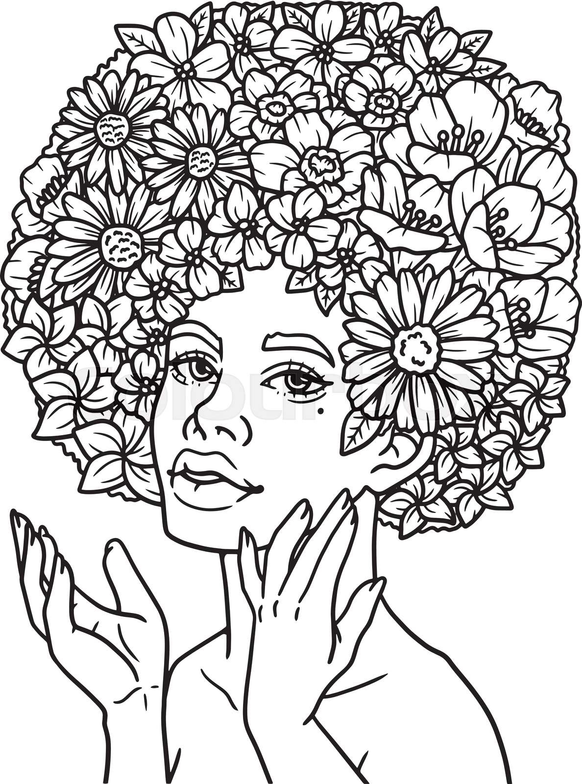 Beautiful Afro American Flower Girl Coloring Page Stock Vector Beautiful Afro American Flower Girl Coloring Page Stock Vector