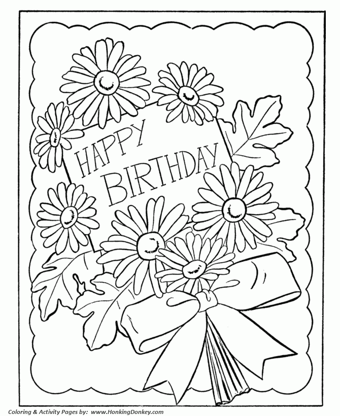 Birthday Coloring Pages Free Printable Kids Birthday Flowers Card Birthday Coloring Pages Free Printable Kids Birthday Flowers Card