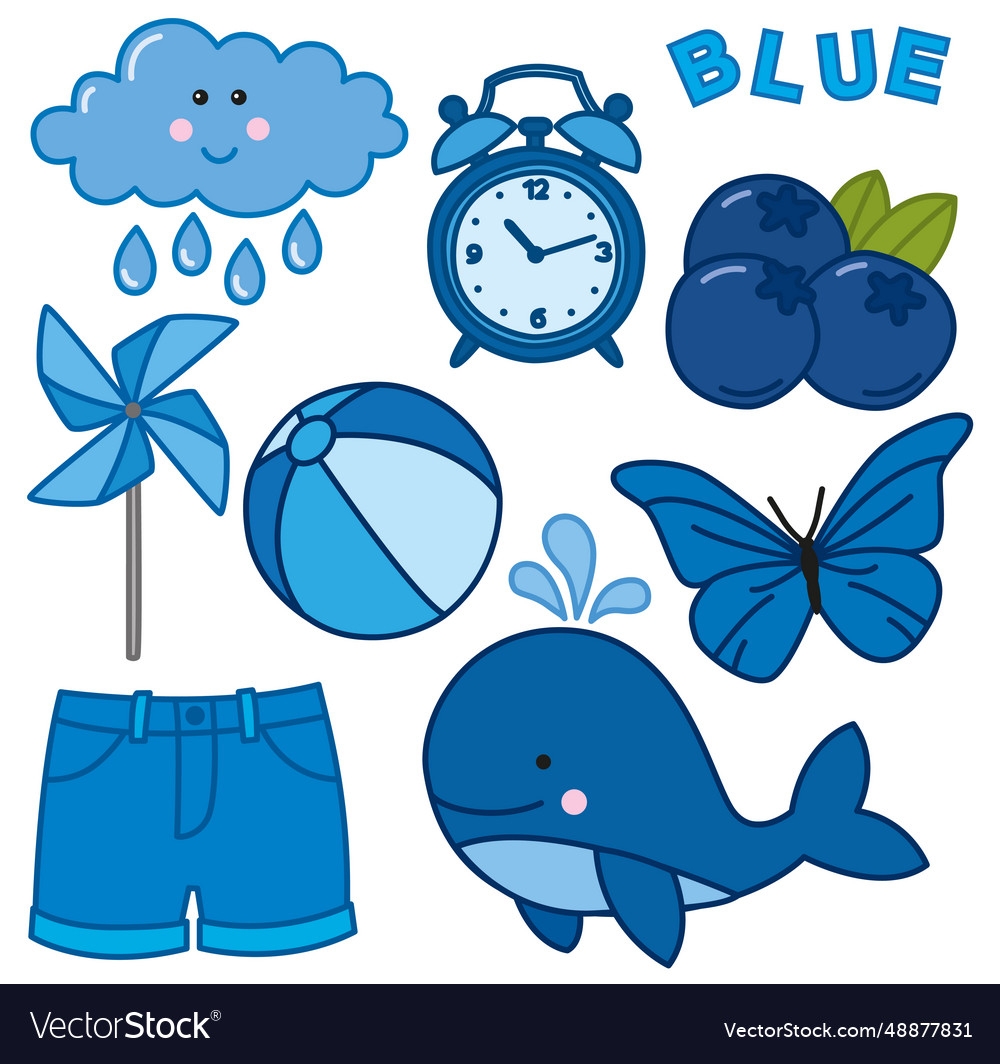 Blue Color Flashcard With Different Objects Vector Image Blue Color Flashcard With Different Objects Vector Image
