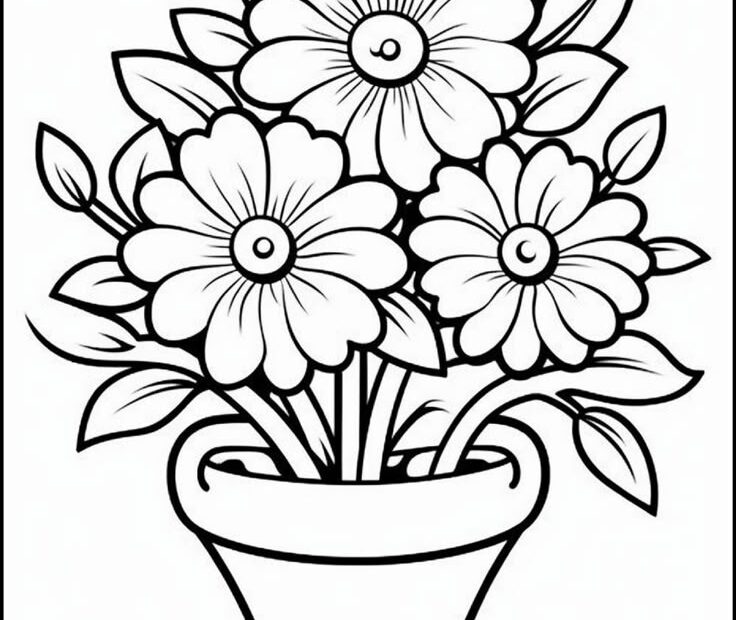 Bold And Easy Flowers Coloring Pages For Kids And Adults