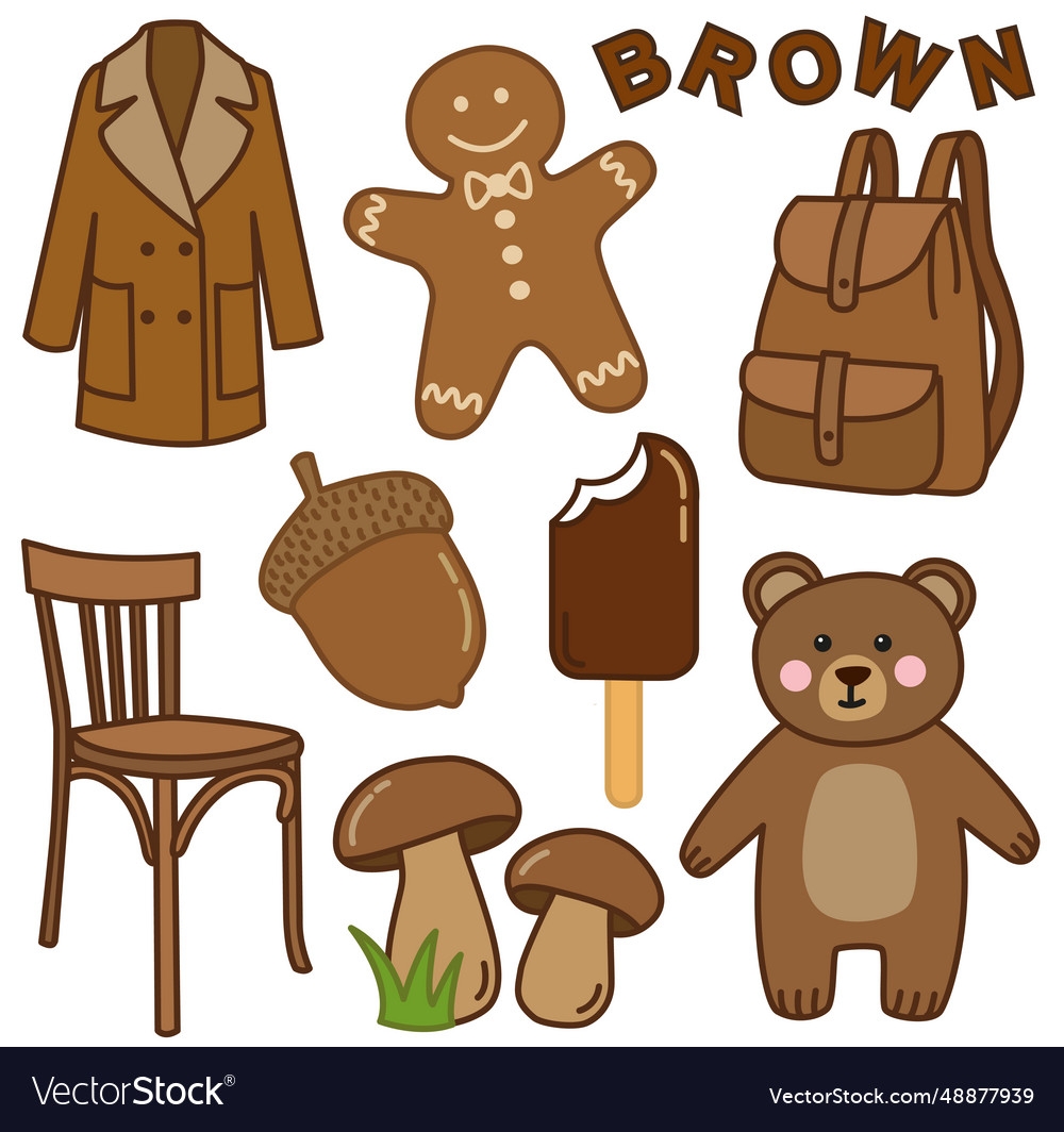Brown Color Flashcard With Different Objects Vector Image Brown Color Flashcard With Different Objects Vector Image