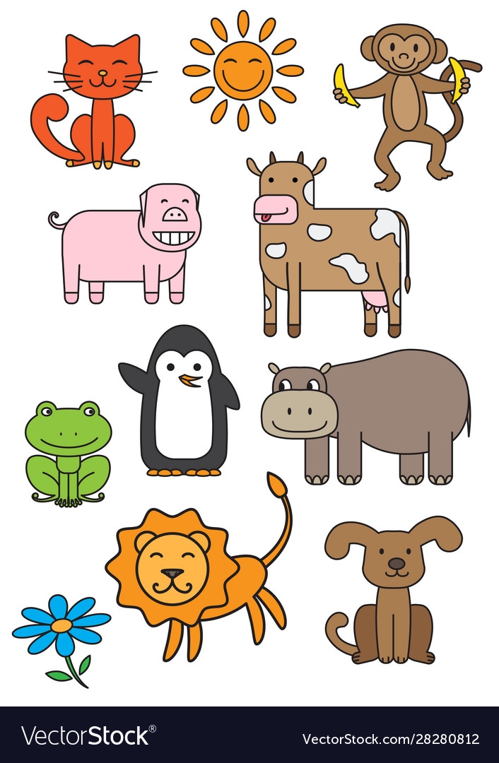 Cartoon Animals Printable Set Royalty Free Vector Image Cartoon Animals Printable Set Royalty Free Vector Image