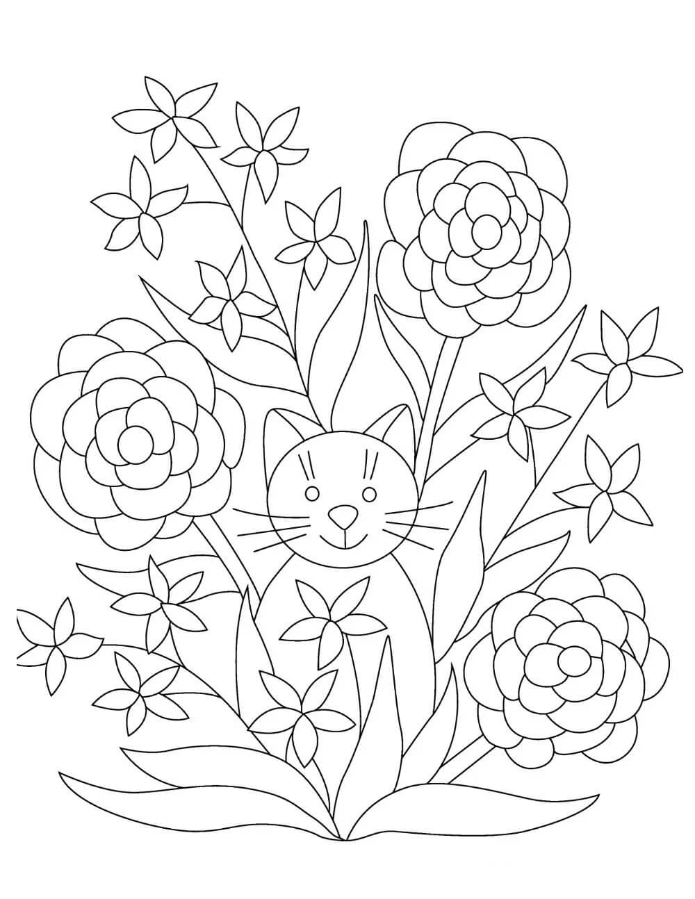 Cat With Flowers Coloring Page Download Print Or Color Online For Free Cat With Flowers Coloring Page Download Print Or Color Online For Free