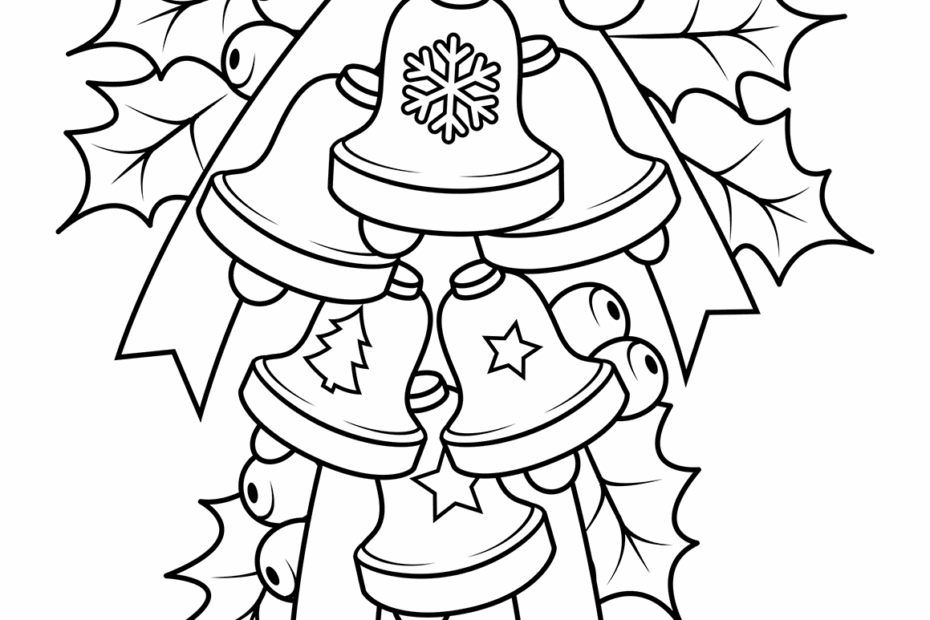 Christmas Bells And Holly Coloring Page Printable