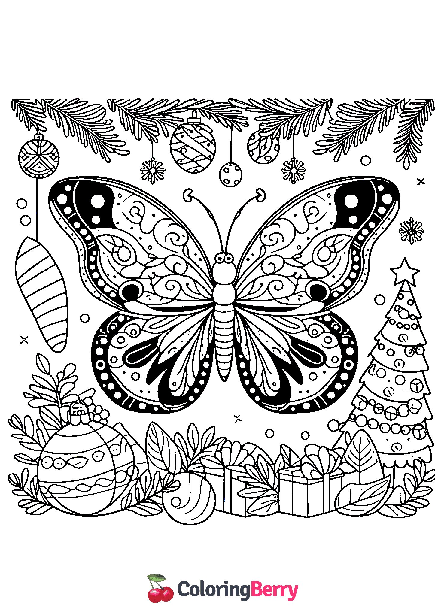 Christmas Butterfly Coloring Page Free PDF Printable Christmas Butterfly Coloring Page Free PDF Printable