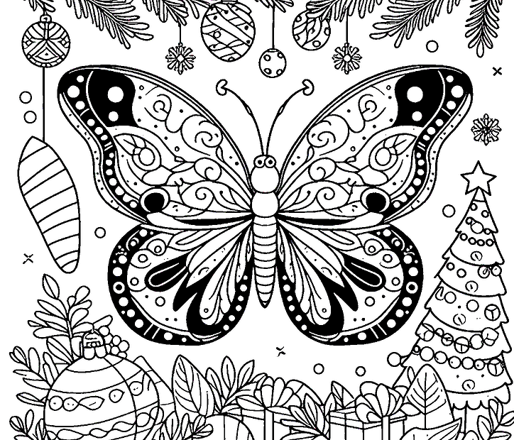 Christmas Butterfly Coloring Page Free PDF Printable
