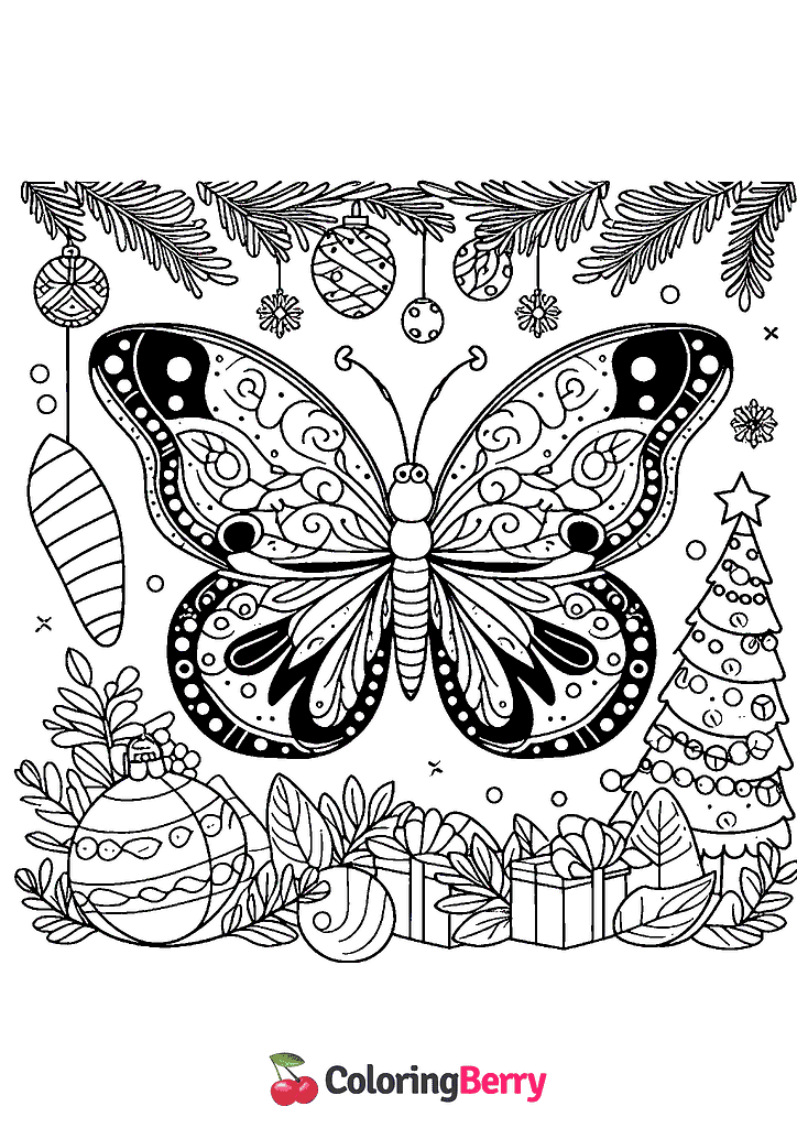 Christmas Butterfly Coloring Page Free PDF Printable Christmas Butterfly Coloring Page Free PDF Printable