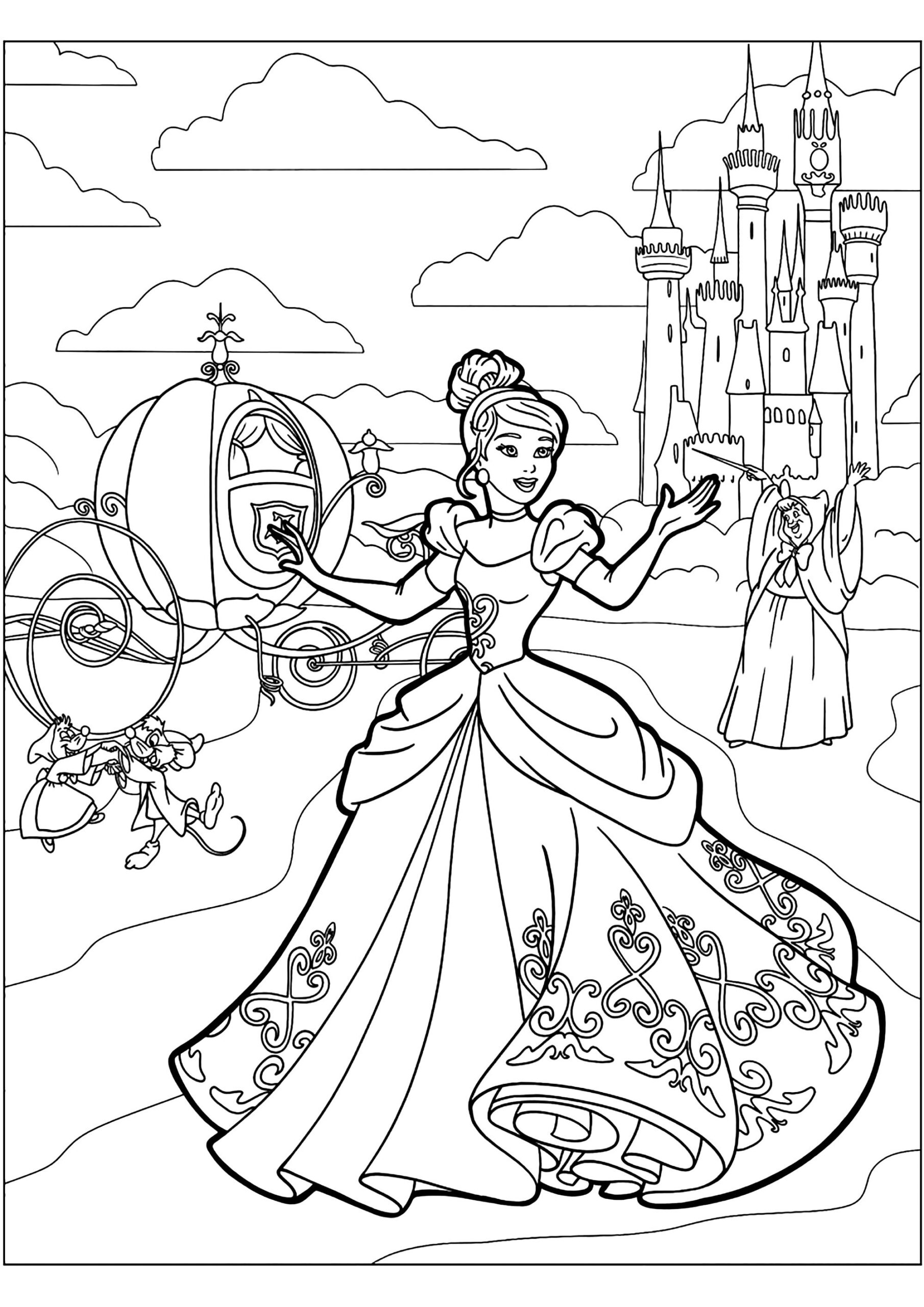 Cinderella Coloring Page With The Prince 39 s Castle In The Background 