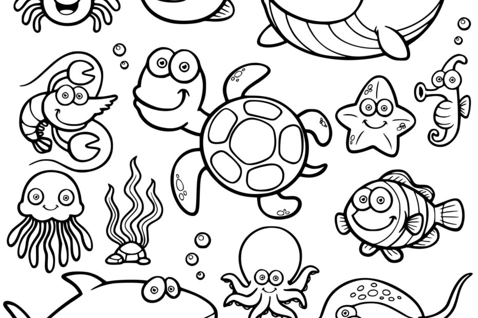 Collection Of Ocean Animals Coloring Pages Free Printable