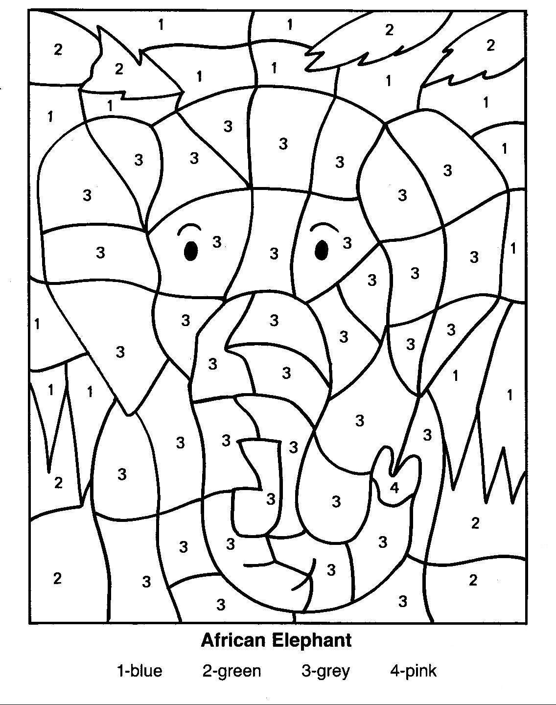 Color By Numbers Elephant Coloring Page For Kids Printable Color By Numbers Elephant Coloring Page For Kids Printable