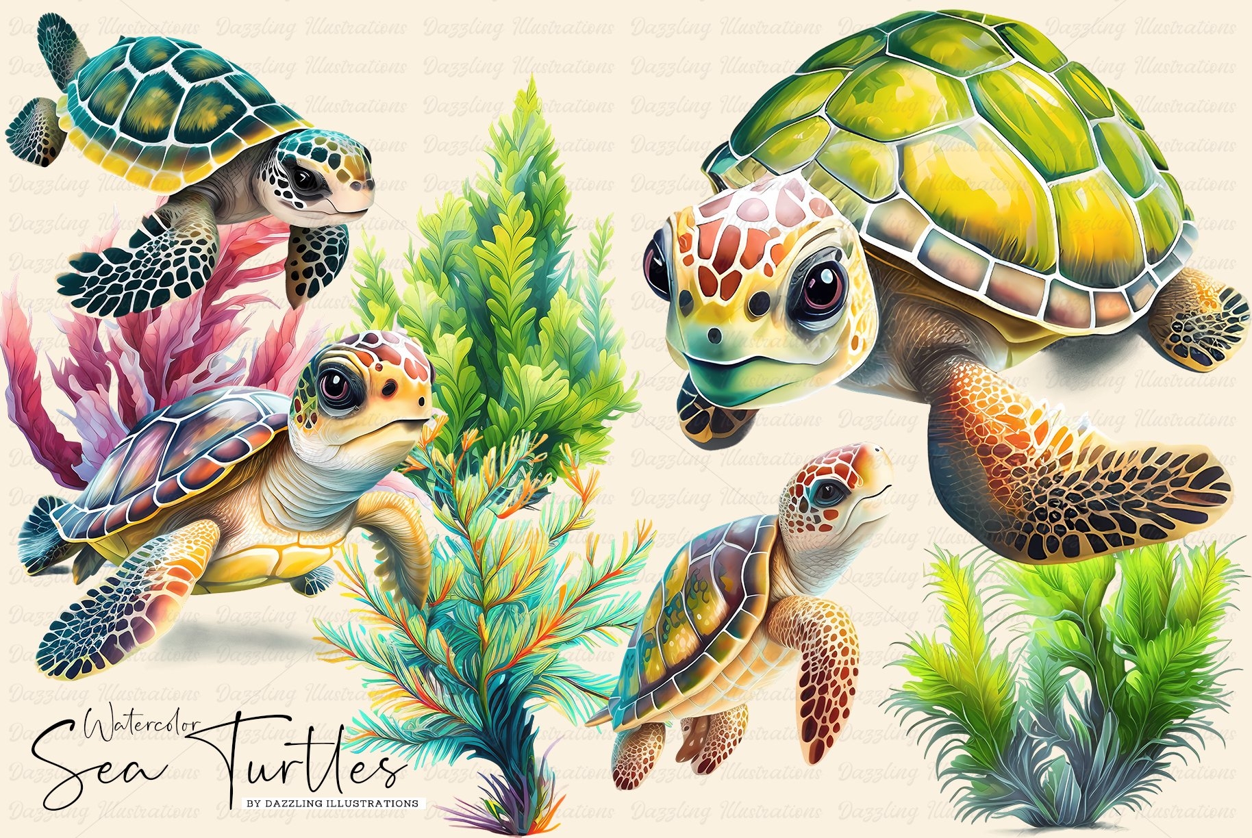 Colorful Watercolor Sea Turtles Design Cuts Colorful Watercolor Sea Turtles Design Cuts
