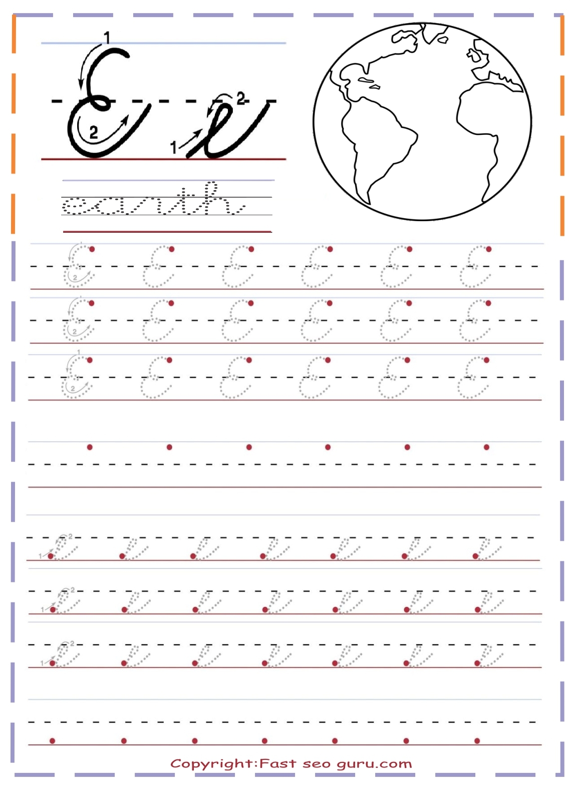 Cursive Handwriting Tracing Sheets For Practice Letter E Cursive Handwriting Tracing Sheets For Practice Letter E