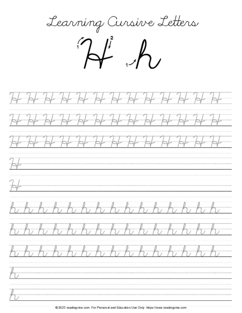 Cursive Letter H Tracing Image ReadingVine Cursive Letter H Tracing Image ReadingVine