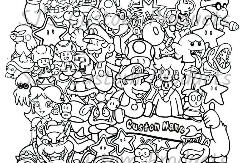 Custom Hand Designed Super Mario Coloring Page Super Mario Coloring