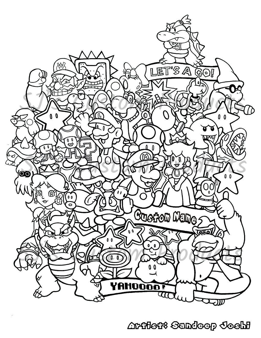 Custom Hand Designed Super Mario Coloring Page Super Mario Coloring Custom Hand Designed Super Mario Coloring Page Super Mario Coloring