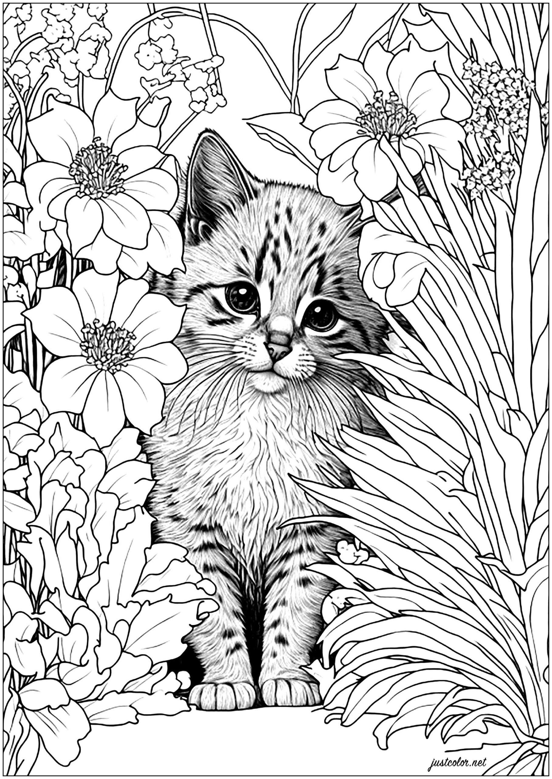 Cute Cat Behind Flowers 2 Free Coloring Page Guijarros Pintados Cute Cat Behind Flowers 2 Free Coloring Page Guijarros Pintados