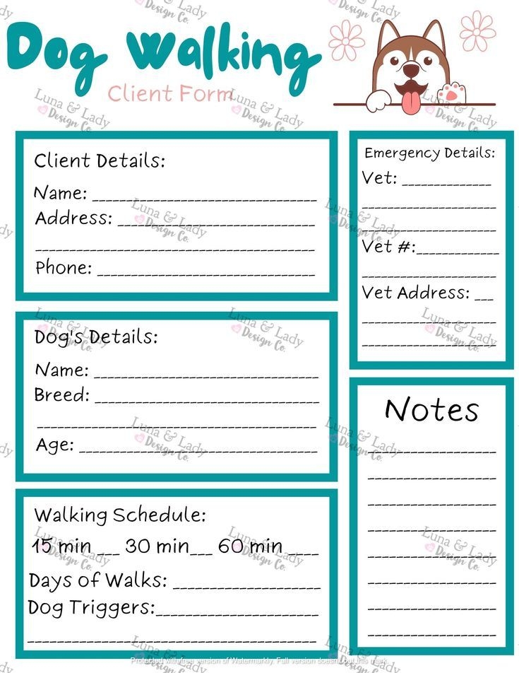 Dog Walking Client Form Dog Walker Information Sheet Etsy Dog Dog Walking Client Form Dog Walker Information Sheet Etsy Dog