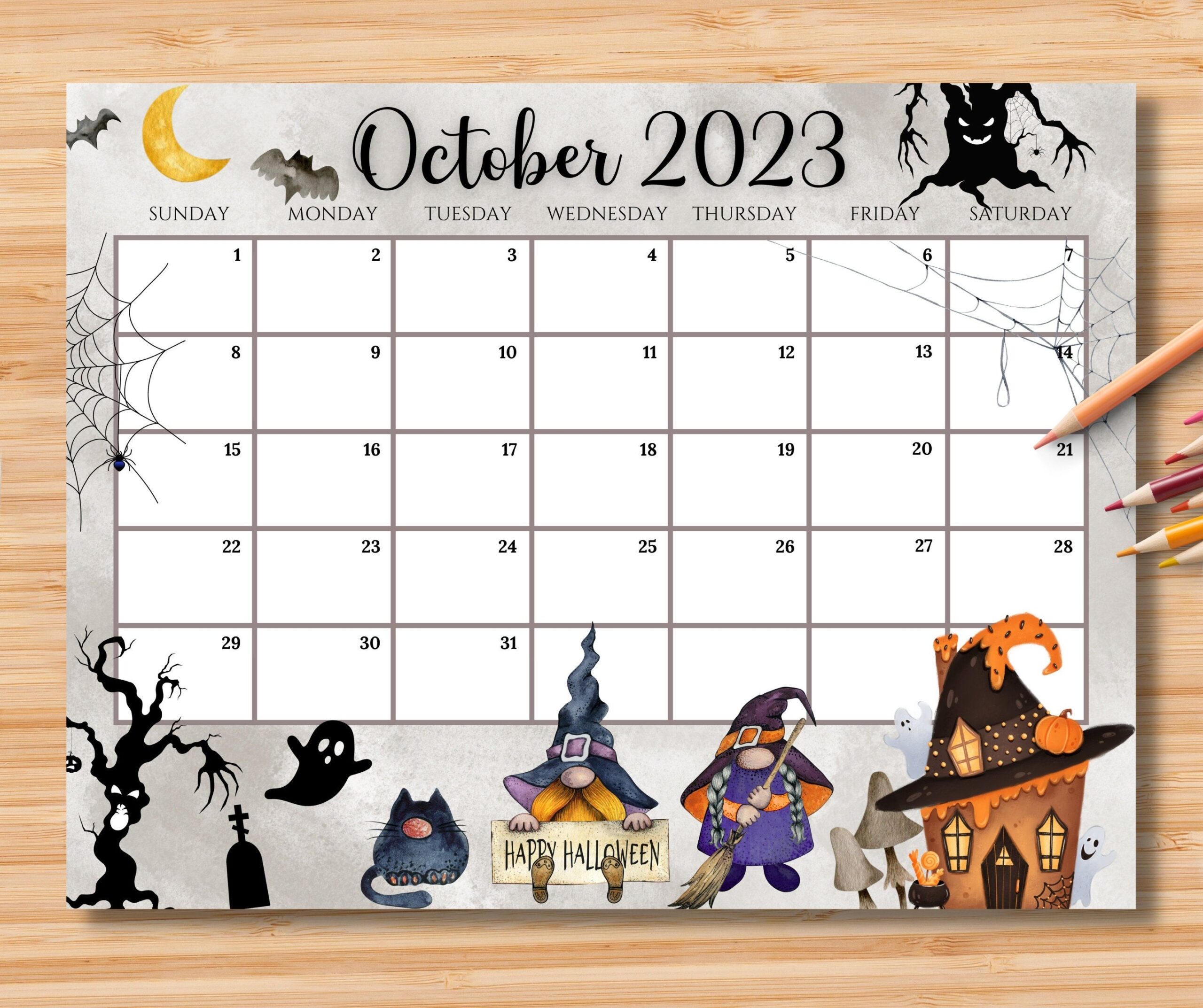 EDITABLE October 2024 Calendar Happy Halloween With Cute Gnomes EDITABLE October 2024 Calendar Happy Halloween With Cute Gnomes