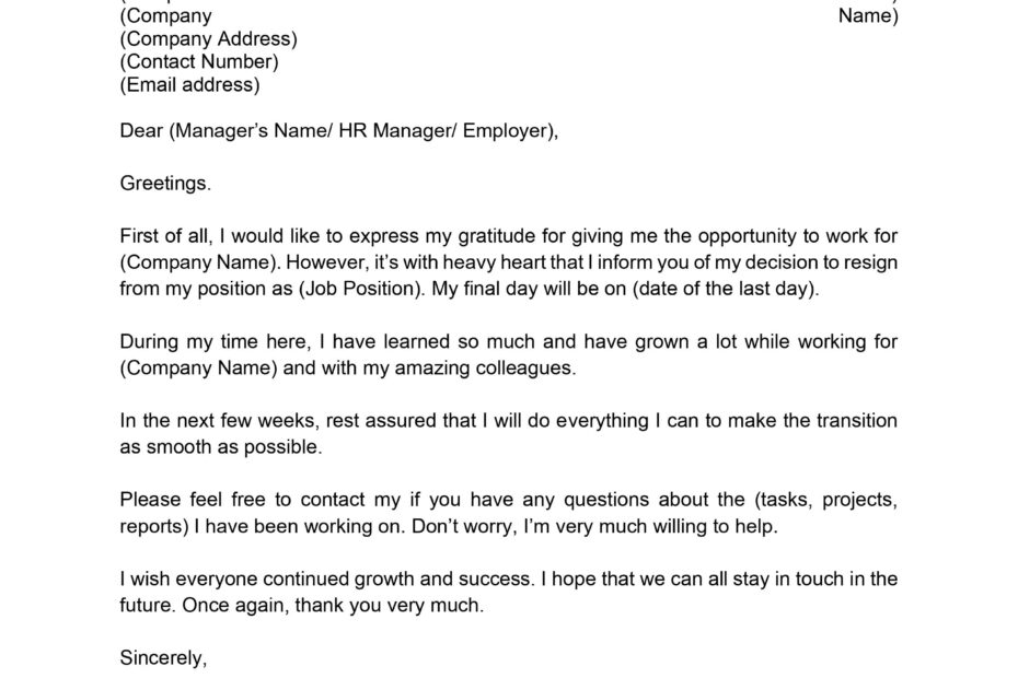 Employee Resignation Letter Template