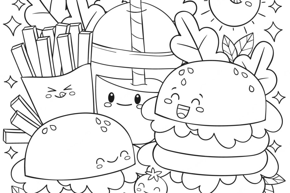 Food With Faces Coloring Page Burgers Fries And Soda Coloring Home