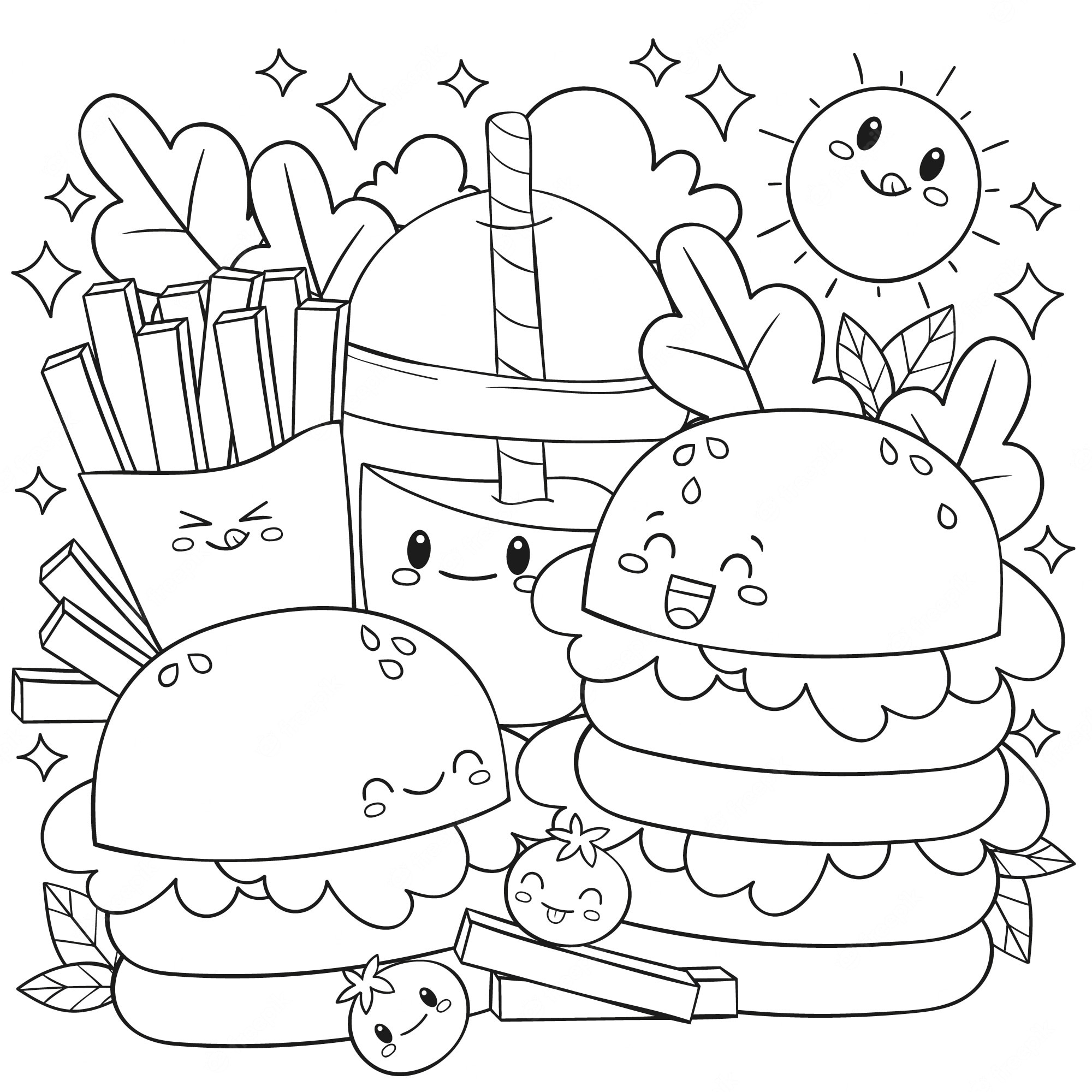 Food With Faces Coloring Page Burgers Fries And Soda Coloring Home Food With Faces Coloring Page Burgers Fries And Soda Coloring Home