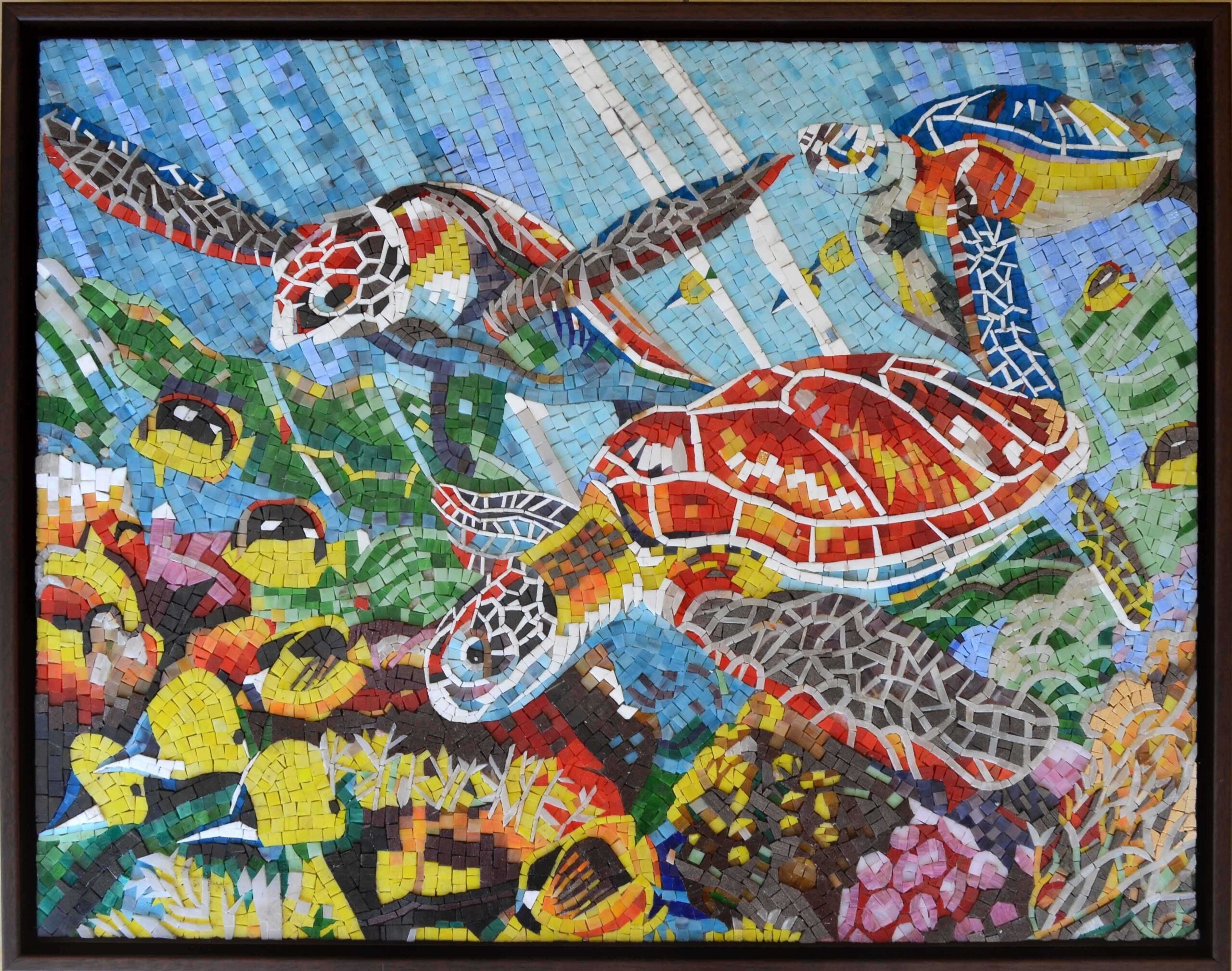 Framed Colorful Sea Turtles And Fish Mosaic Mozaix Inc Custom Framed Colorful Sea Turtles And Fish Mosaic Mozaix Inc Custom