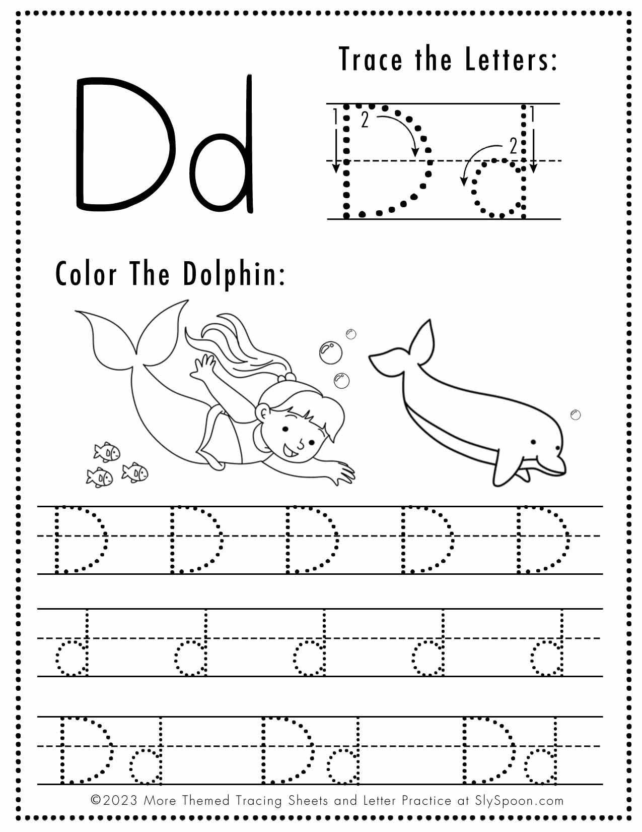 Free Letter D Tracing Worksheets Mermaid Themed