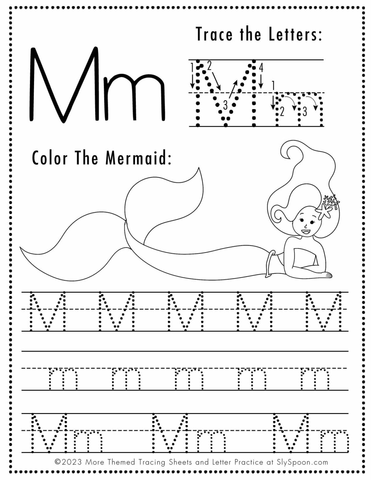 Free Letter M Tracing Worksheet Printable Mermaid Themed Sly Spoon Free Letter M Tracing Worksheet Printable Mermaid Themed Sly Spoon