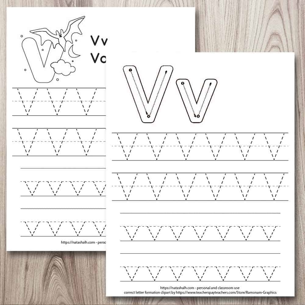 tracing the letter v worksheets