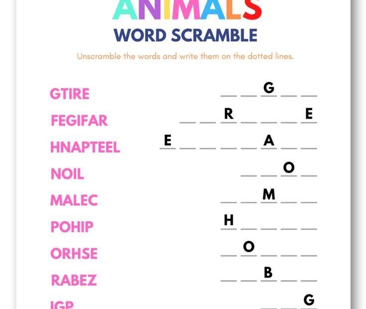 Free Printable Animals Word Scramble Games For Kids Printable Games