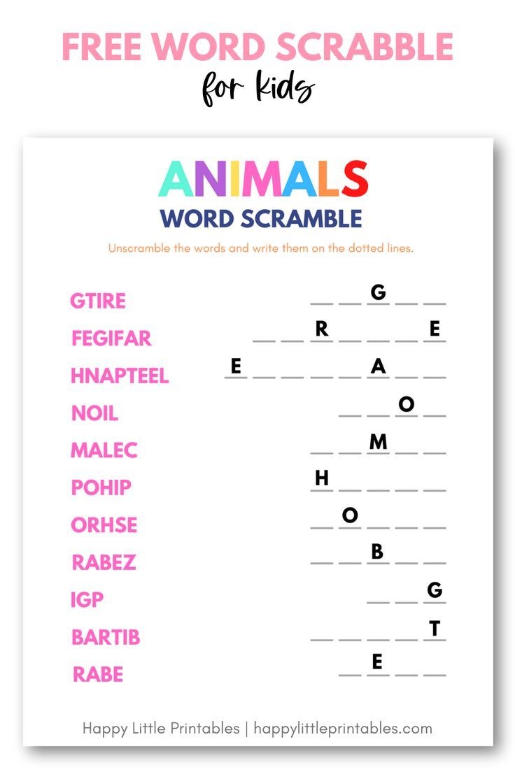 Free Printable Animals Word Scramble Games For Kids Printable Games Free Printable Animals Word Scramble Games For Kids Printable Games