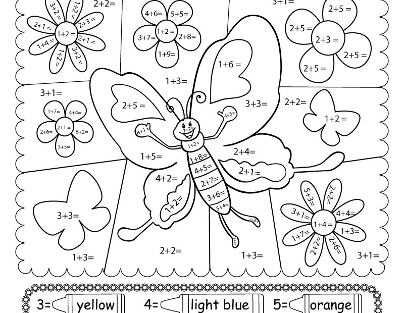 Free Printable Butterfly Math Adding Worksheet For Kindergarten