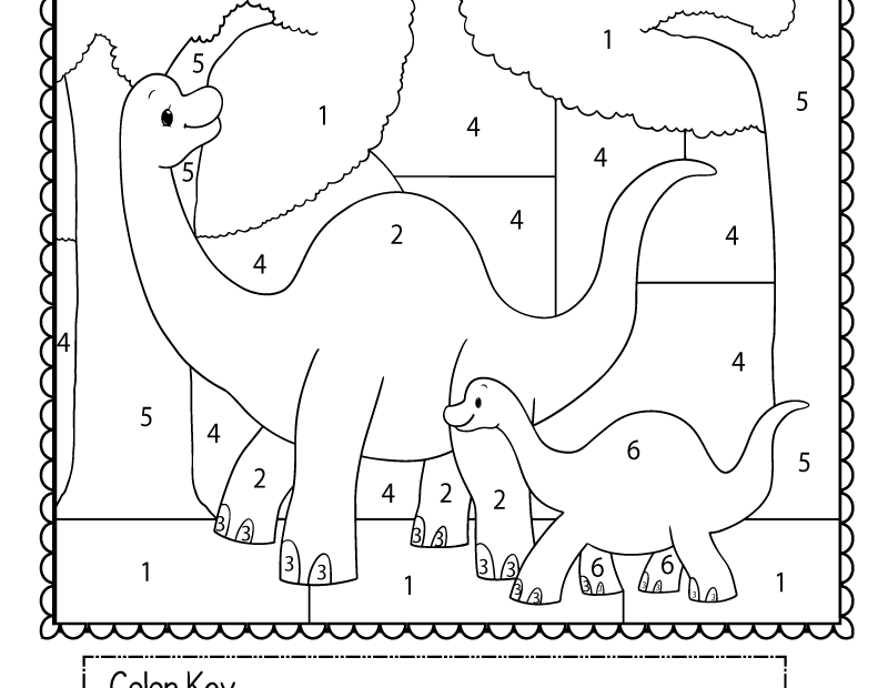 Free Printable Dinosaur Color By Number Worksheet