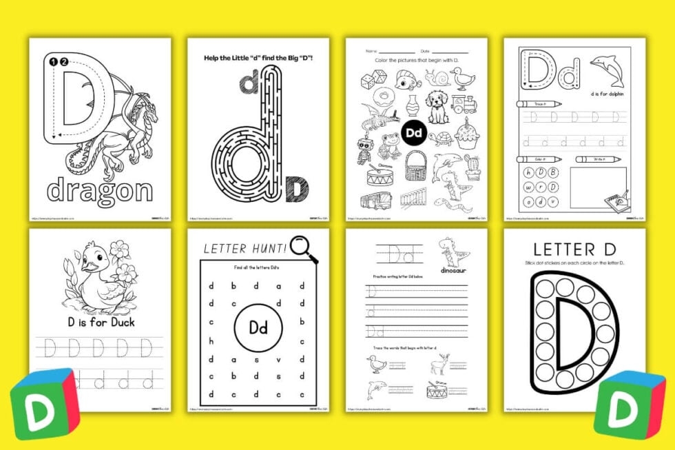 printable letter d worksheets
