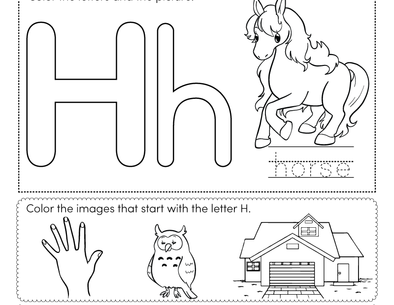 Free Printable Letter H Coloring Worksheet For Kindergarten