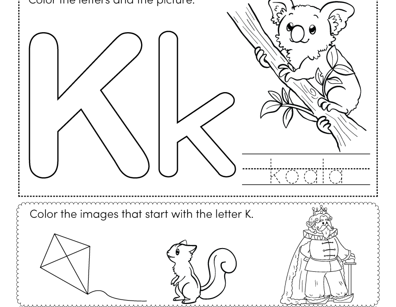 Free Printable Letter K Coloring Worksheet For Kindergarten