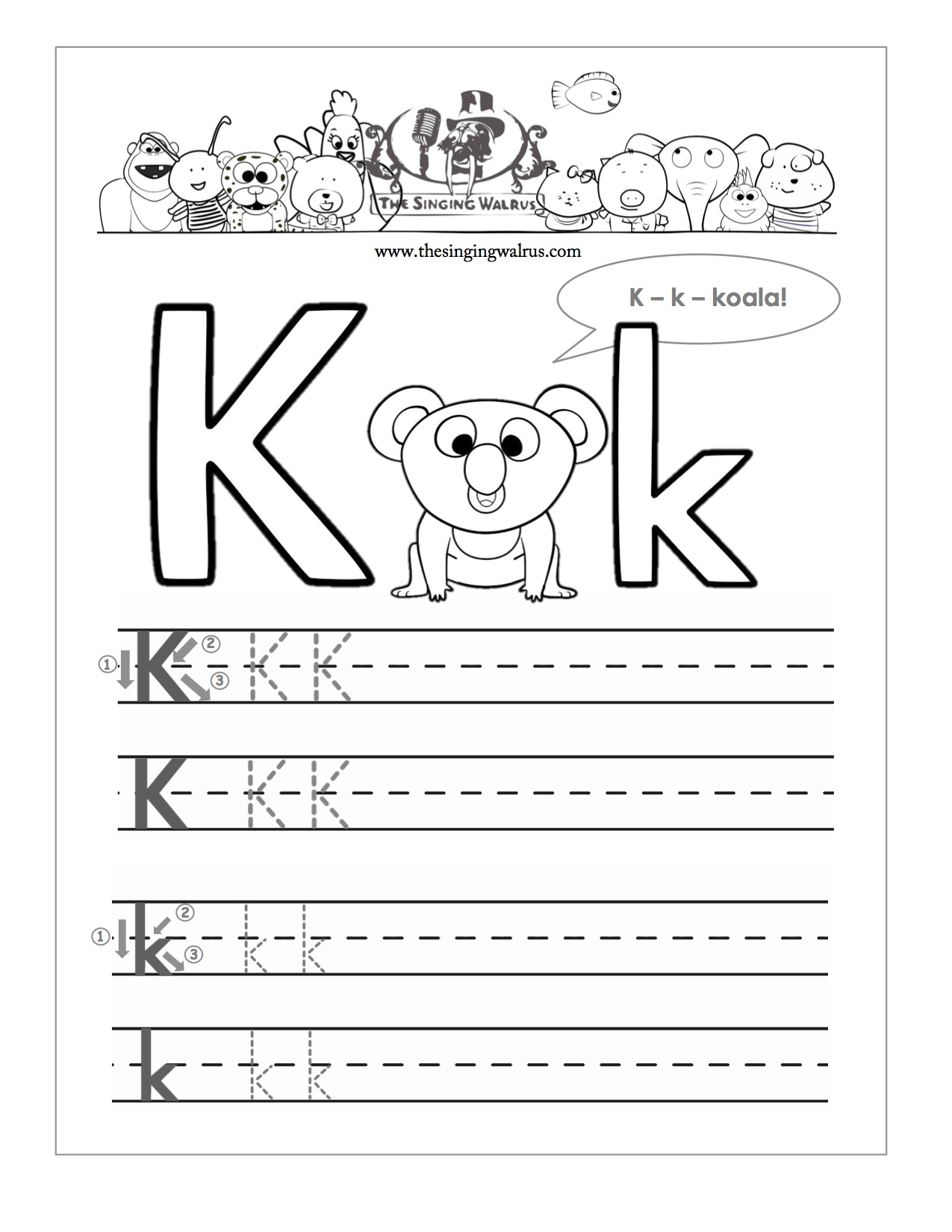 printable k letter worksheets