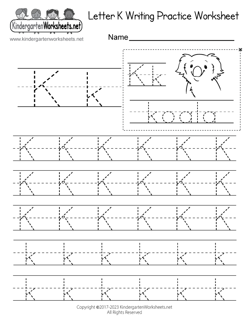 Free Printable Letter K Writing Practice Worksheet For Kindergarten