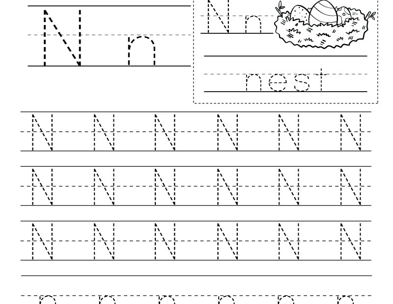 Free Printable Letter N Writing Practice Worksheet For Kindergarten