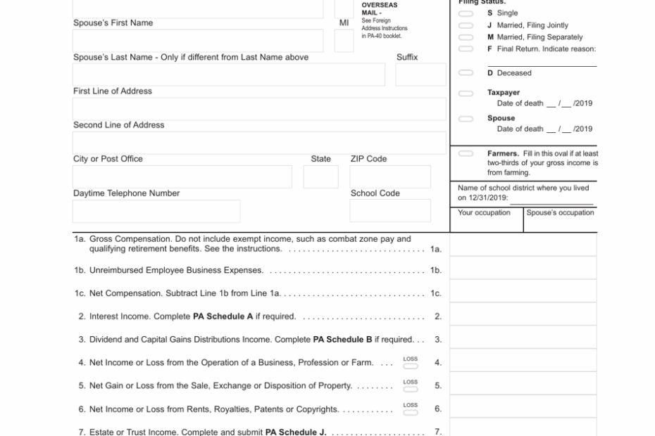 Free Printable Pa Tax Forms Printable Forms Free Online