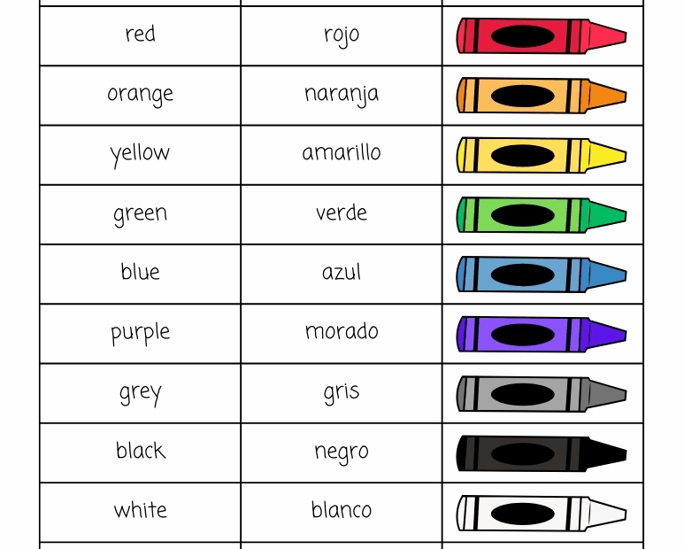 Free Printable Spanish Colors Charts For Kids Spanish Words For Kids