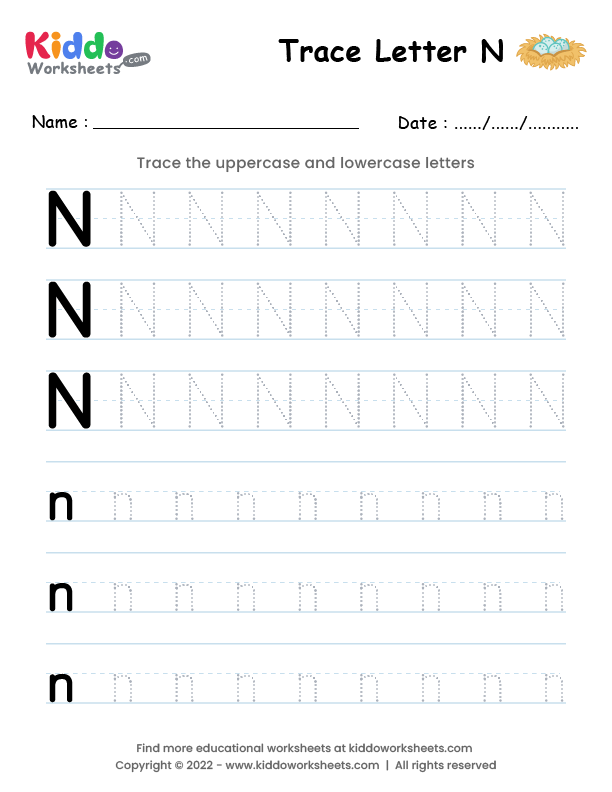 Free Printable Tracing Letter N Worksheet Kiddoworksheets Free Printable Tracing Letter N Worksheet Kiddoworksheets