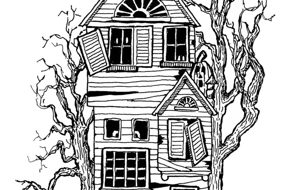 Halloween Big Haunted House Halloween Adult Coloring Pages