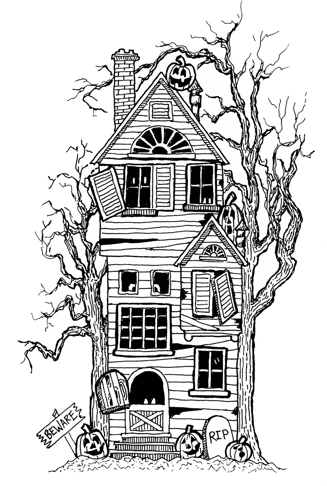 Halloween Big Haunted House Halloween Adult Coloring Pages Halloween Big Haunted House Halloween Adult Coloring Pages